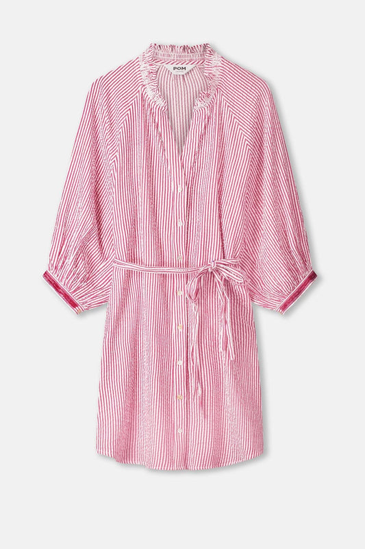 POM Amsterdam Dresses DRESS - Seersucker Red White