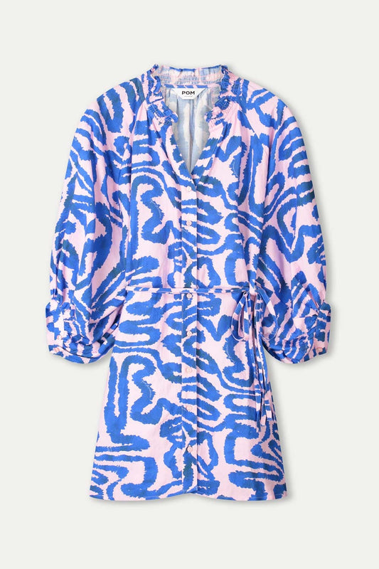 POM Amsterdam Dresses DRESS - Waves Pink Linen