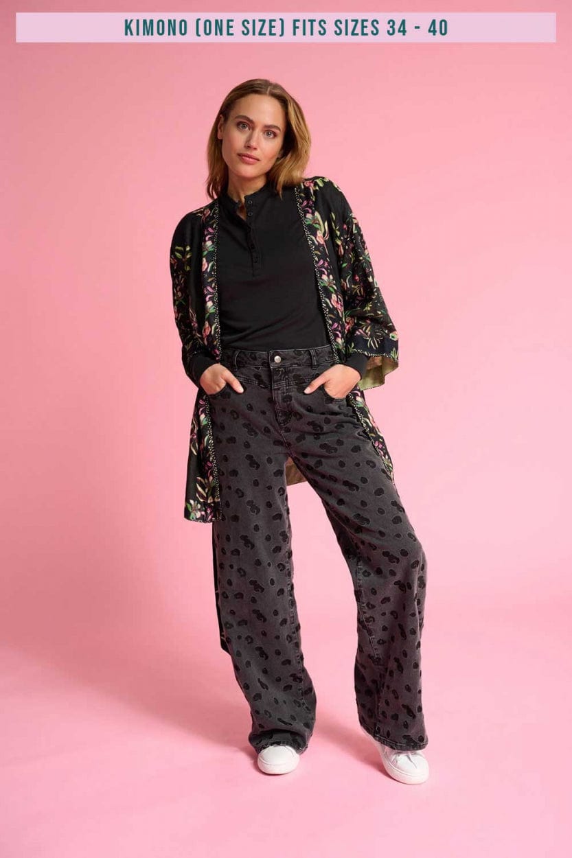 POM Amsterdam Kimono Black / OS KIMONO - Flower Blaze Anthracite