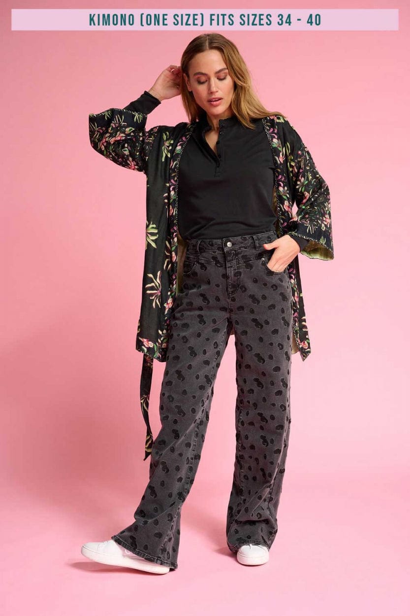 POM Amsterdam Kimono Black / OS KIMONO - Flower Blaze Anthracite