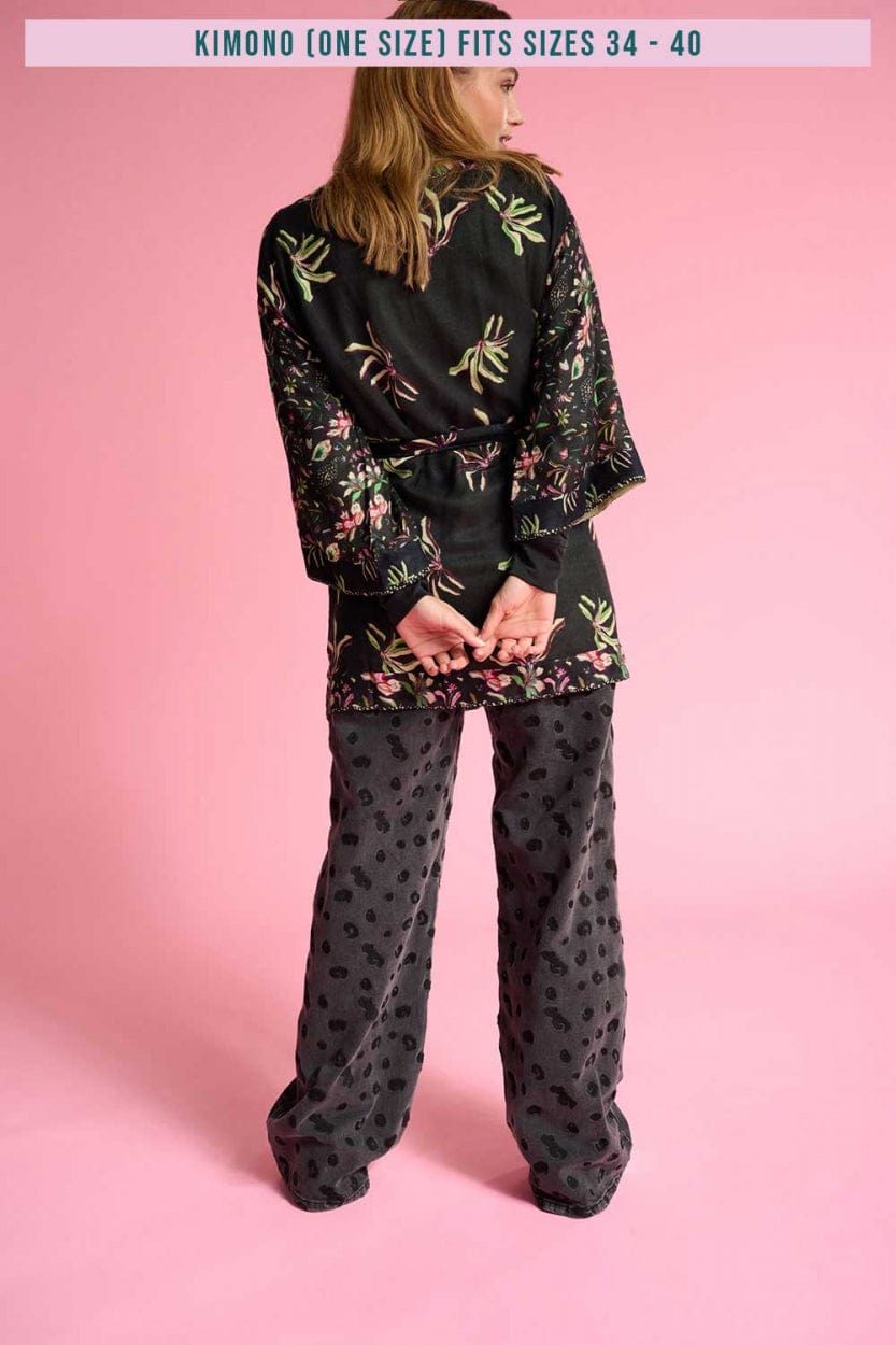 POM Amsterdam Kimono Black / OS KIMONO - Flower Blaze Anthracite