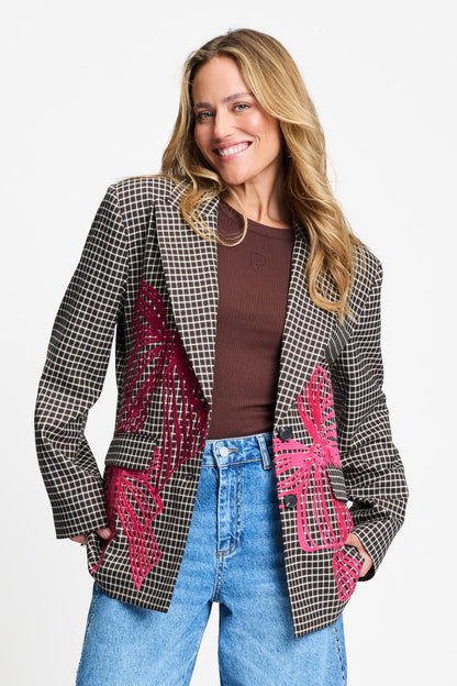 BLAZER - Laurie Bow Check Brown
