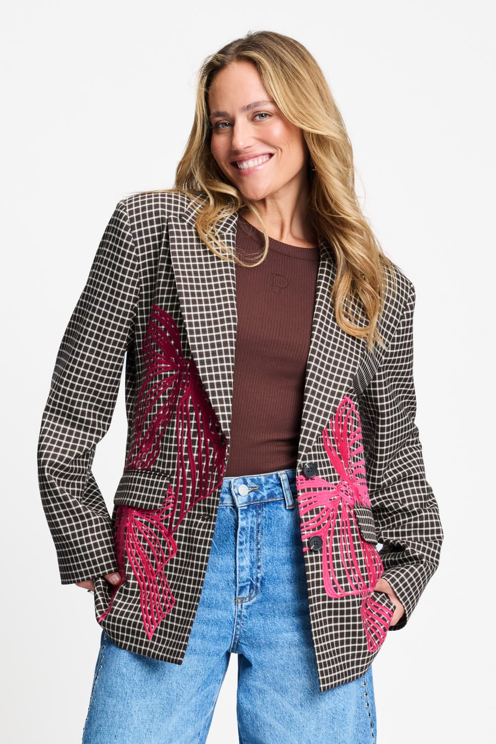POM Amsterdam Blazers Brown / 34 BLAZER - Laurie Bow Check Brown