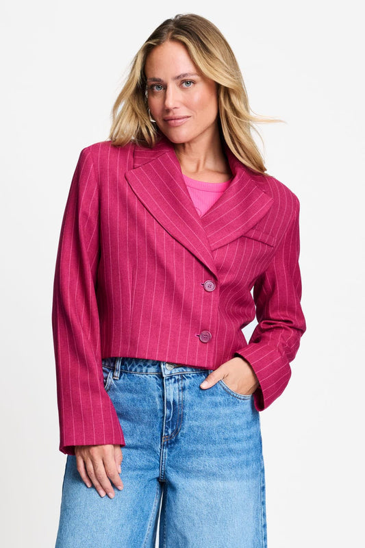 POM Amsterdam Blazers Red / 34 BLAZER - Rowan Striped Burgundy Red