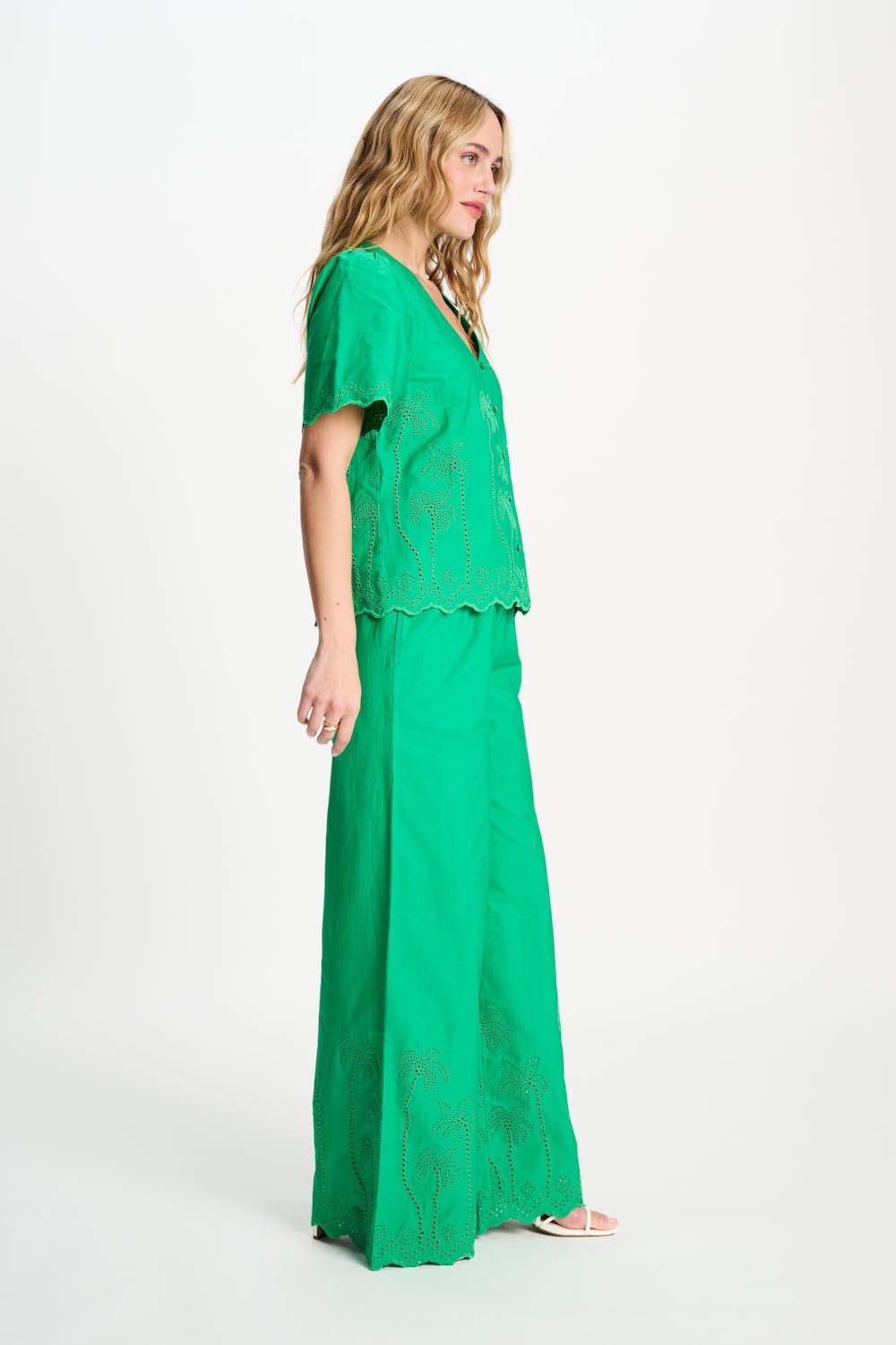 POM Amsterdam Blouses BLOUSE - Broderie Anglaise Palm Green