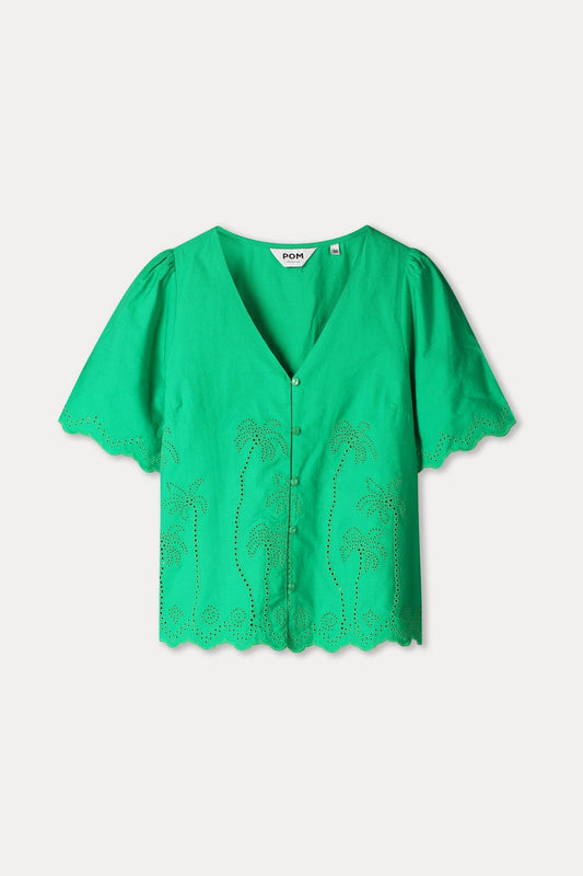 POM Amsterdam Blouses BLOUSE - Broderie Anglaise Palm Green