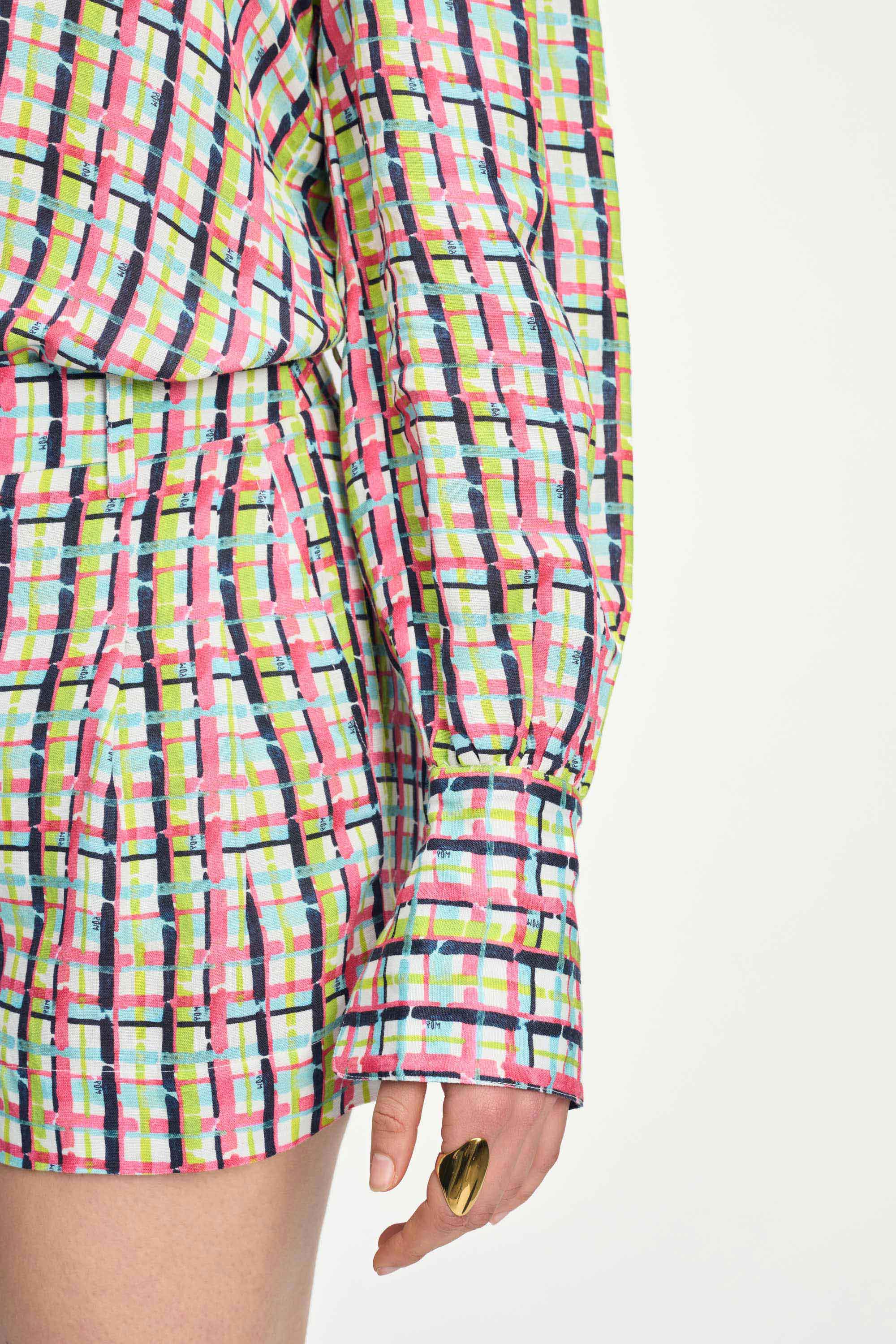 POM Amsterdam Blouses BLOUSE - Brushwork Check Linen