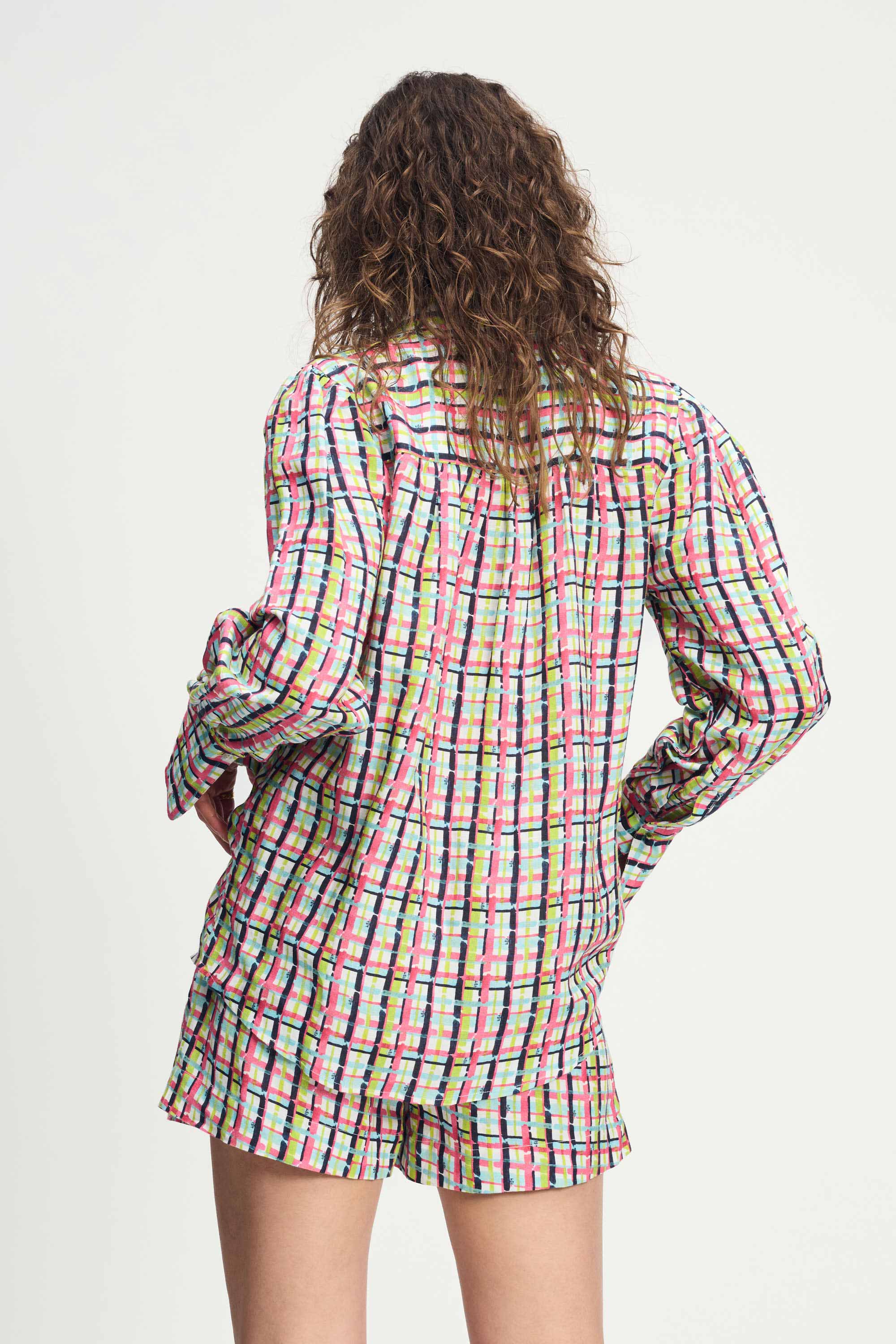 POM Amsterdam Blouses BLOUSE - Brushwork Check Linen