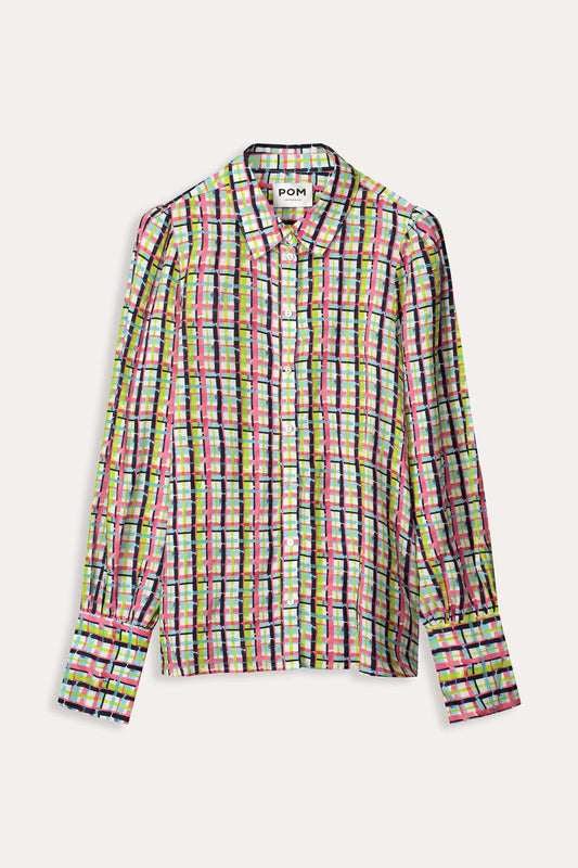 POM Amsterdam Blouses BLOUSE - Brushwork Check Linen