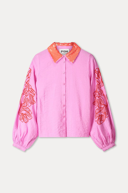 POM Amsterdam Blouses BLOUSE - Cheering Pink Sequins