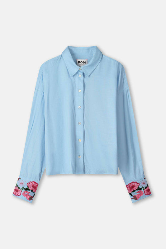 POM Amsterdam Blouses BLOUSE - Sky Blue Melange