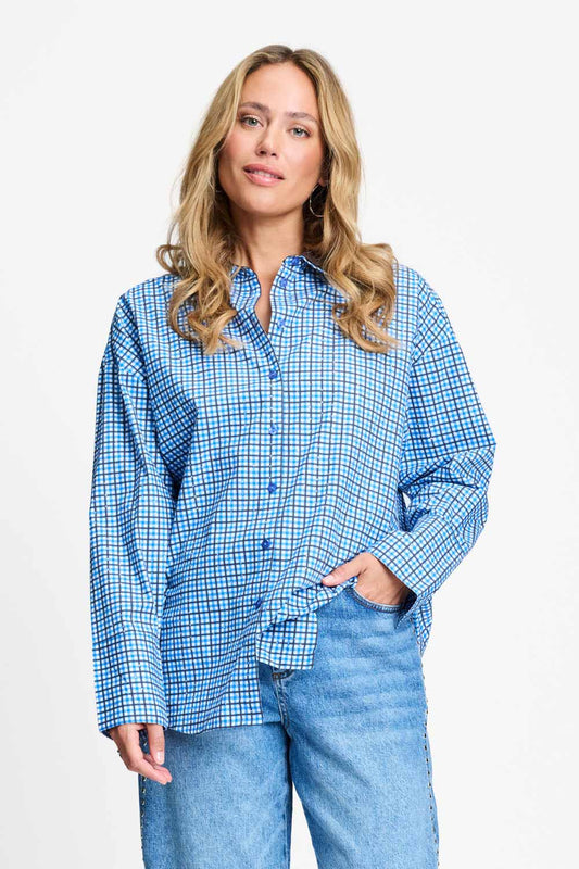 POM Amsterdam Blouses Blue / 34 BLOUSE - Beau Check Sapphire Blue