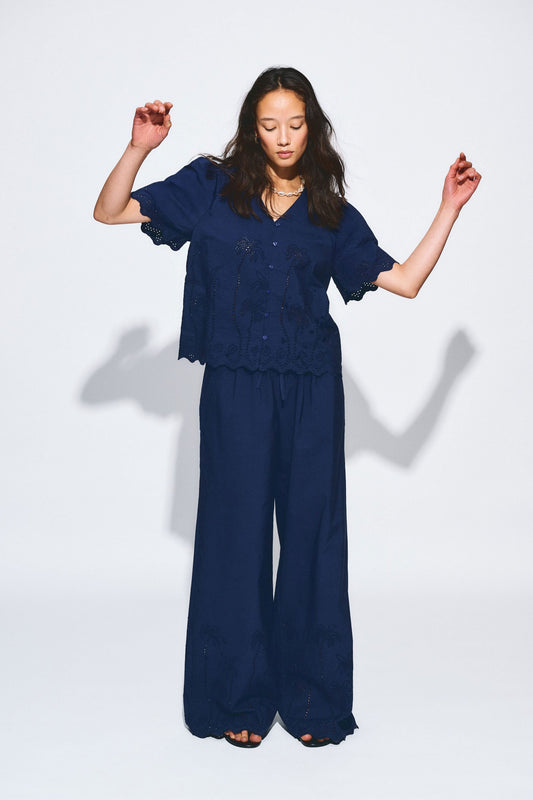 POM Amsterdam Blouses Blue / 34 BLOUSE - Broderie Anglaise Night Blue