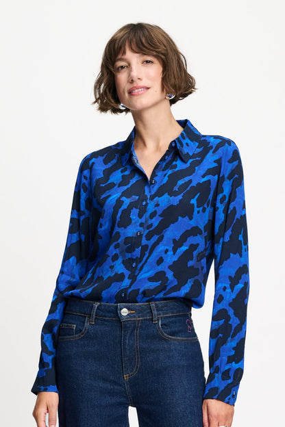 POM Amsterdam Blouses Blue / 34 BLOUSE - Mila Animal Eternal Blue