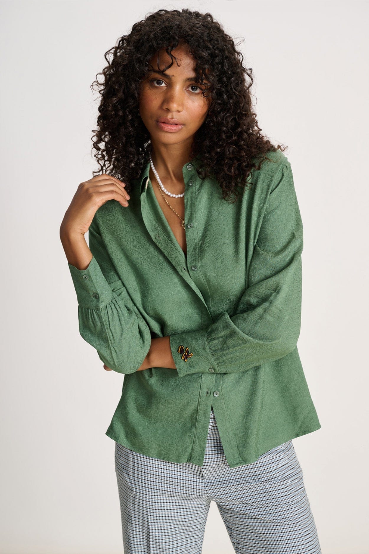 POM Amsterdam Blouses Green / 34 BLOUSE - Milly Mythical Green