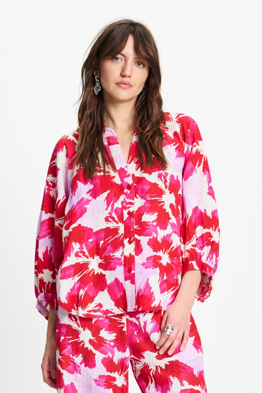 POM Amsterdam Blouses Multi colour / 34 BLOUSE - Bubble Bloom Lavender Linen