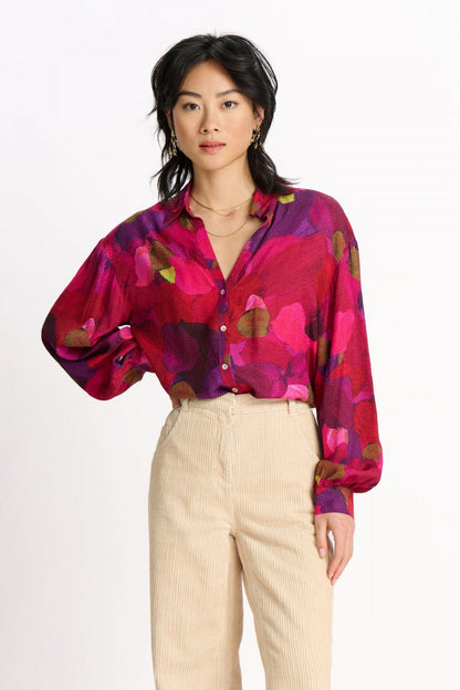 POM Amsterdam Blouses Pink / 34 BLOUSE - Brushwork Fiery Pink
