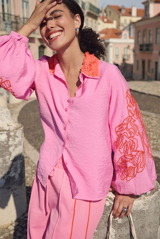 POM Amsterdam Blouses Pink / 34 BLOUSE - Cheering Pink Sequins