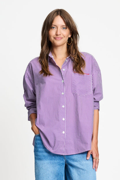POM Amsterdam Blouses Purple / 34 BLOUSE - Beau Striped Purple White