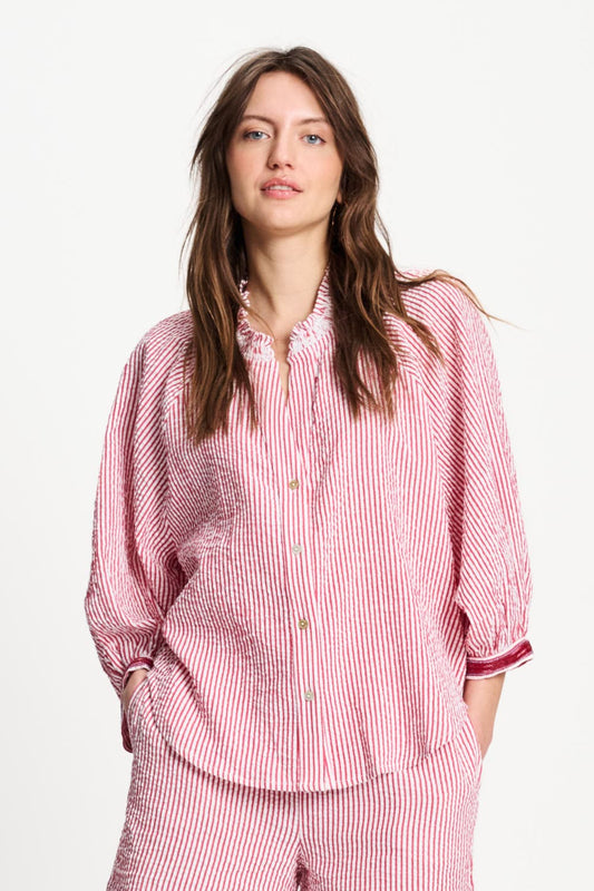 POM Amsterdam Blouses Red / 34 BLOUSE - Seersucker Red White
