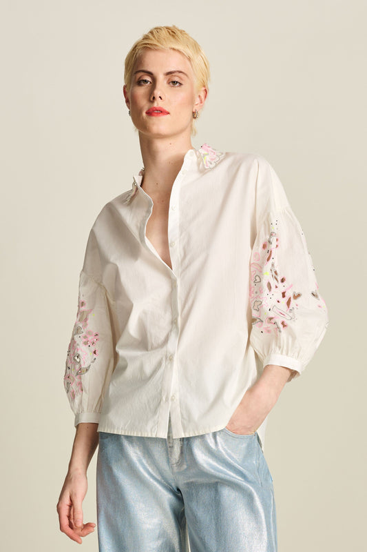 POM Amsterdam Blouses White / 34 BLOUSE - Embroidery Blooming Ecru