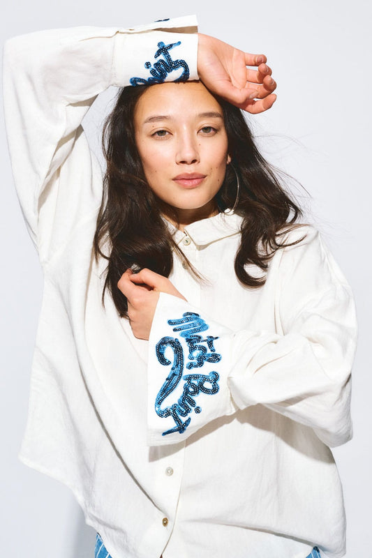 POM Amsterdam Blouses White / 34 BLOUSE - White Sequins Matchpoint