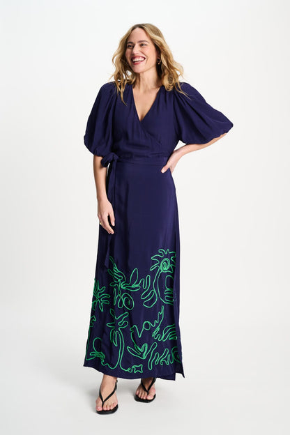 POM Amsterdam Dresses Blue / 34 DRESS - Beach Vibes Tape Night Blue