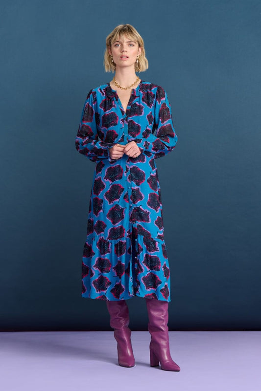POM Amsterdam Dresses Blue / 34 DRESS - Flower Pop Blue
