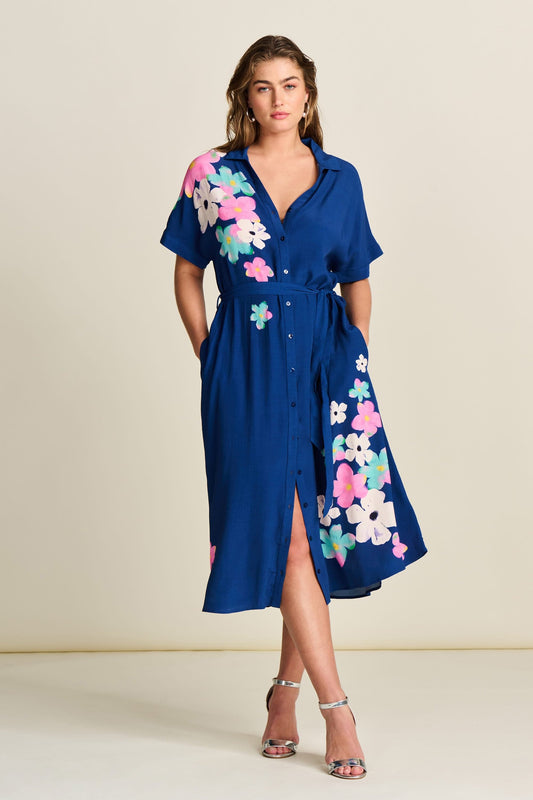 POM Amsterdam Dresses Blue / 34 DRESS - Ink Blue Blossom