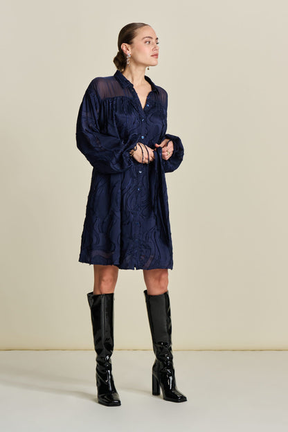 POM Amsterdam Dresses Blue / 34 DRESS - Jacquard Midnight Blue