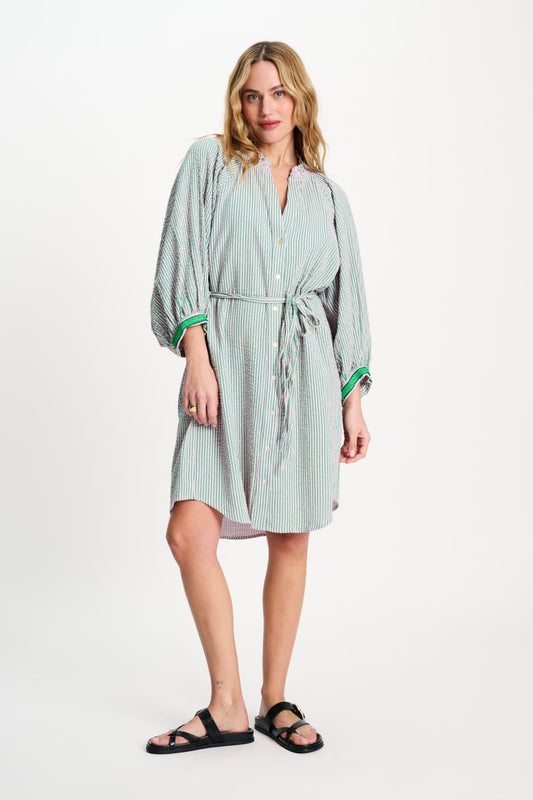 POM Amsterdam Dresses DRESS - Seersucker Green Pink