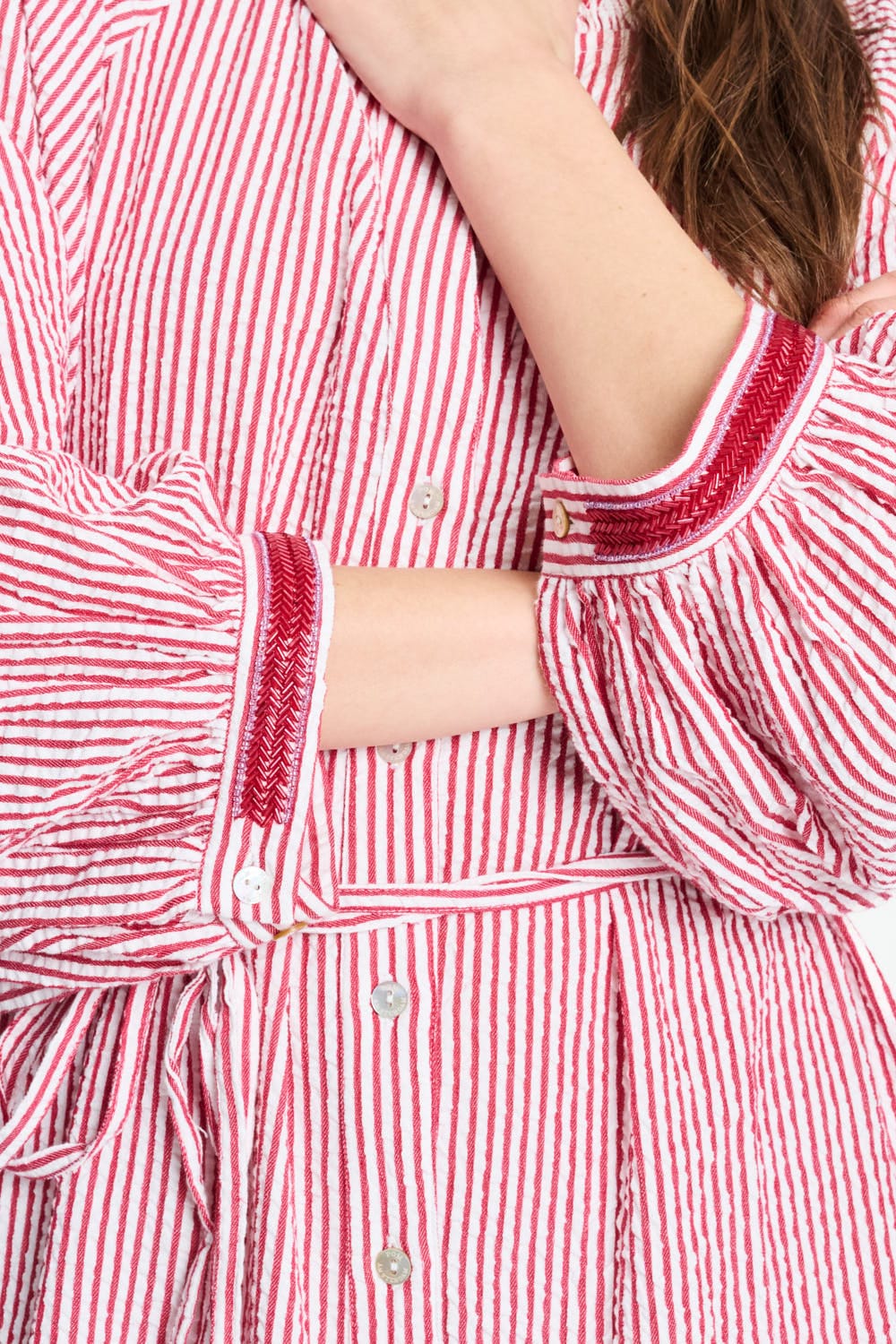 red and white seersucker dress Annalise Dress- Red/White Seersucker M / Red/White Gingham