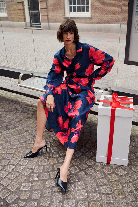 POM Amsterdam Dresses Multi colour / 34 DRESS - Cato Bloom Rouge