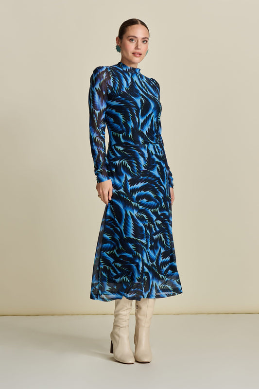 POM Amsterdam Dresses Multi colour / 34 DRESS - Feathers Blue Mesh