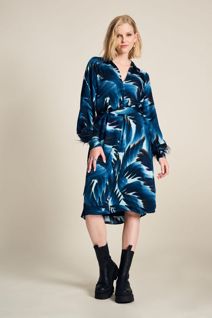 POM Amsterdam Dresses Multi colour / 34 DRESS - Jada Feathers Blue