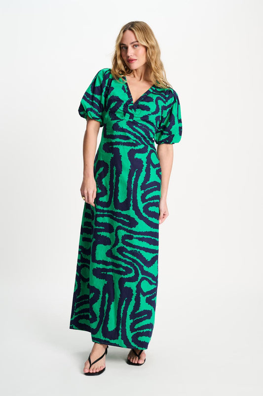POM Amsterdam Dresses Multi colour / 34 DRESS - Poplin Waves Green