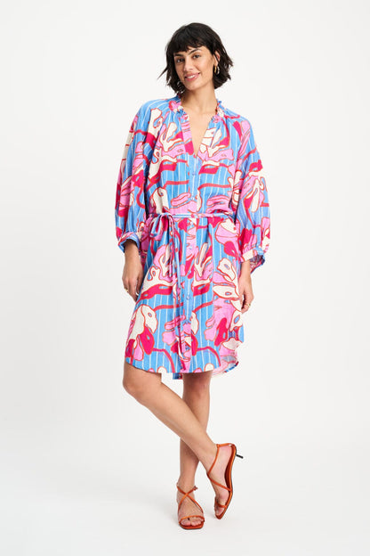 POM Amsterdam Dresses Multi colour / 34 DRESS - Urban Flora Stripe Linen