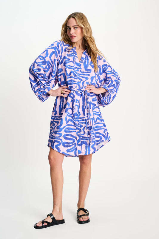 POM Amsterdam Dresses Multi colour / 34 DRESS - Waves Pink Linen