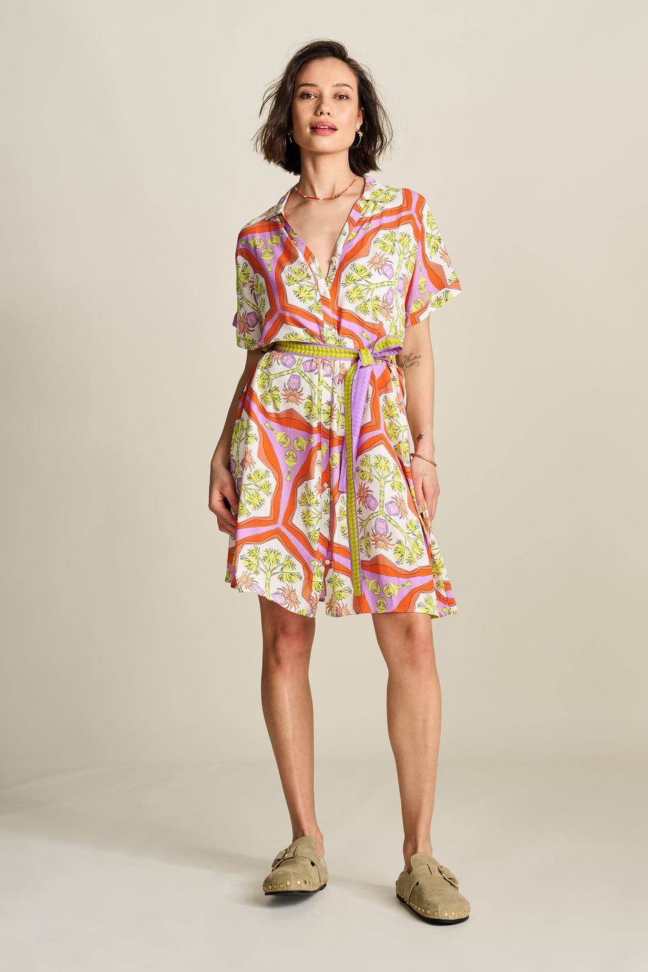 EVE FLY AWAY GREEN MINI DRESS - POM AMSTERDAM main image 1
