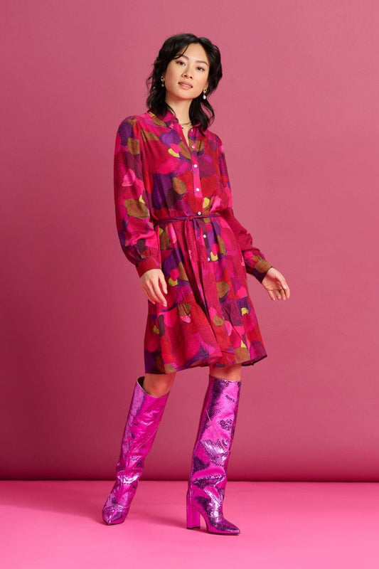 POM Amsterdam Dresses Pink / 34 DRESS - Brushwork Fiery Pink