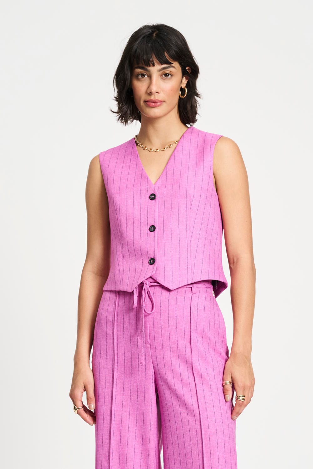 POM Amsterdam Gilets Pink / 34 GILET - Rose Doux Striped