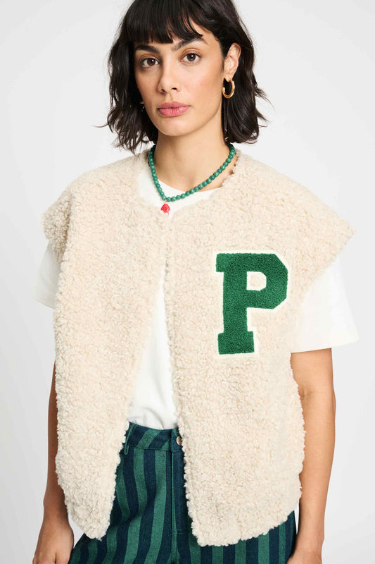 POM Amsterdam Gilets White / 34 GILET - Teddy Baseball Ecru