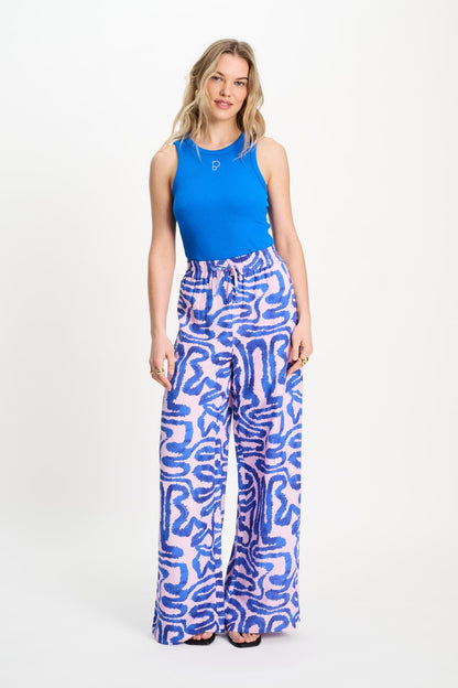 POM Amsterdam Pants Multi colour / 34 PANTS - Waves Pink Linen