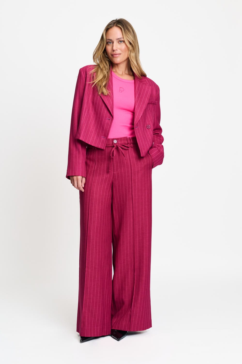 POM Amsterdam Pants PANTS - Jess Striped Burgundy Red