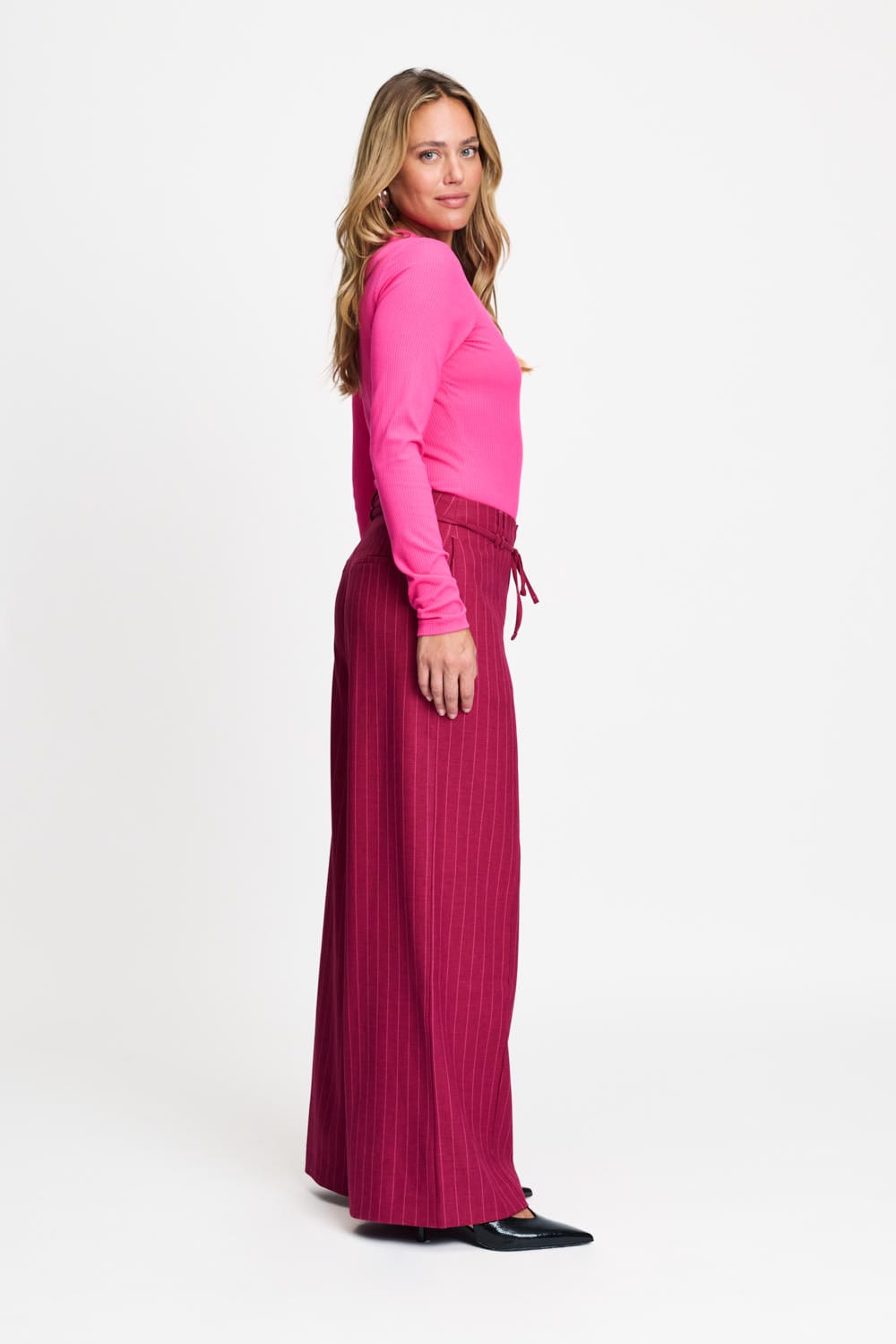 POM Amsterdam Pants PANTS - Jess Striped Burgundy Red