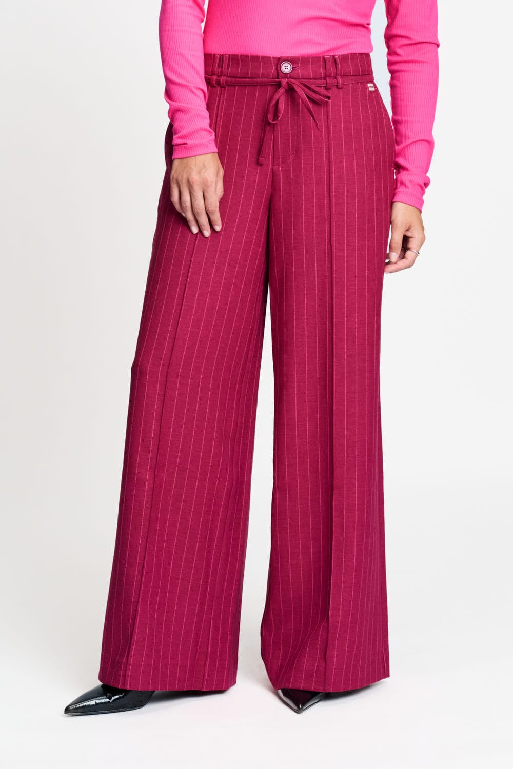 POM Amsterdam Pants PANTS - Jess Striped Burgundy Red