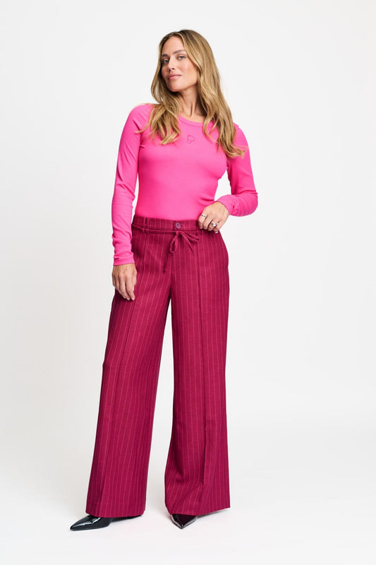POM Amsterdam Pants Red / 34 PANTS - Jess Striped Burgundy Red