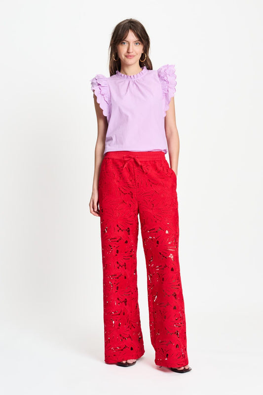 POM Amsterdam Pants Red / 34 PANTS - Lace Bloom Red