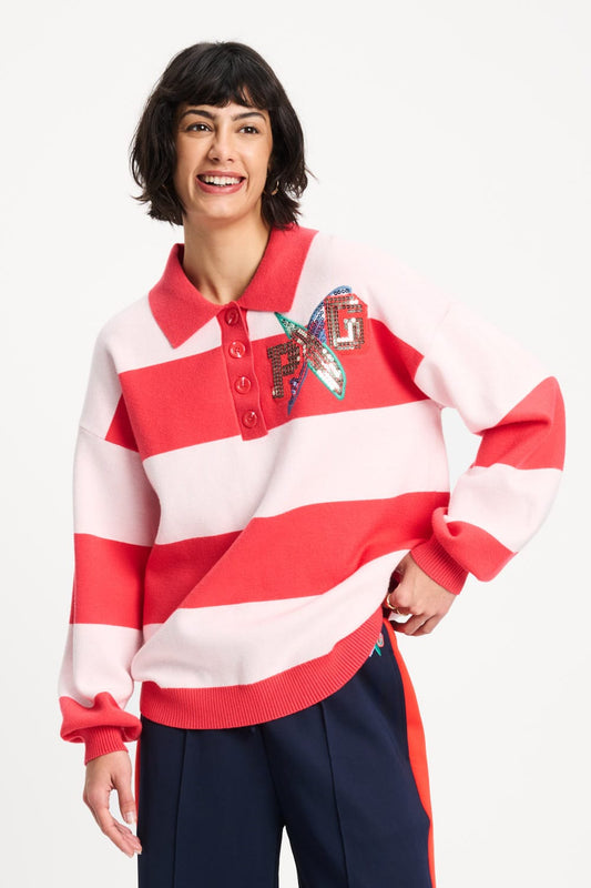 POM Amsterdam Pullovers Orange / 34 PULLOVER - Polo Stripes Coral