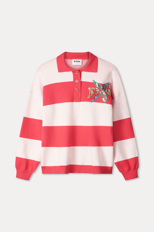 POM Amsterdam Pullovers PULLOVER - Polo Stripes Coral